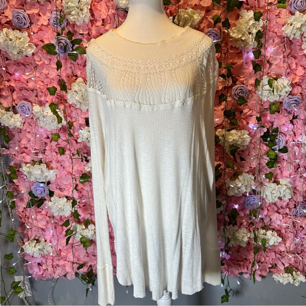 Free People Cream Smocked Bib Collar Tunic